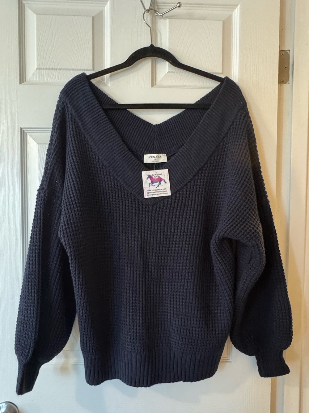 Zenana NWT Outfitters Off-the-Shoulder Waffle Knit Blue Sweater Sz XL